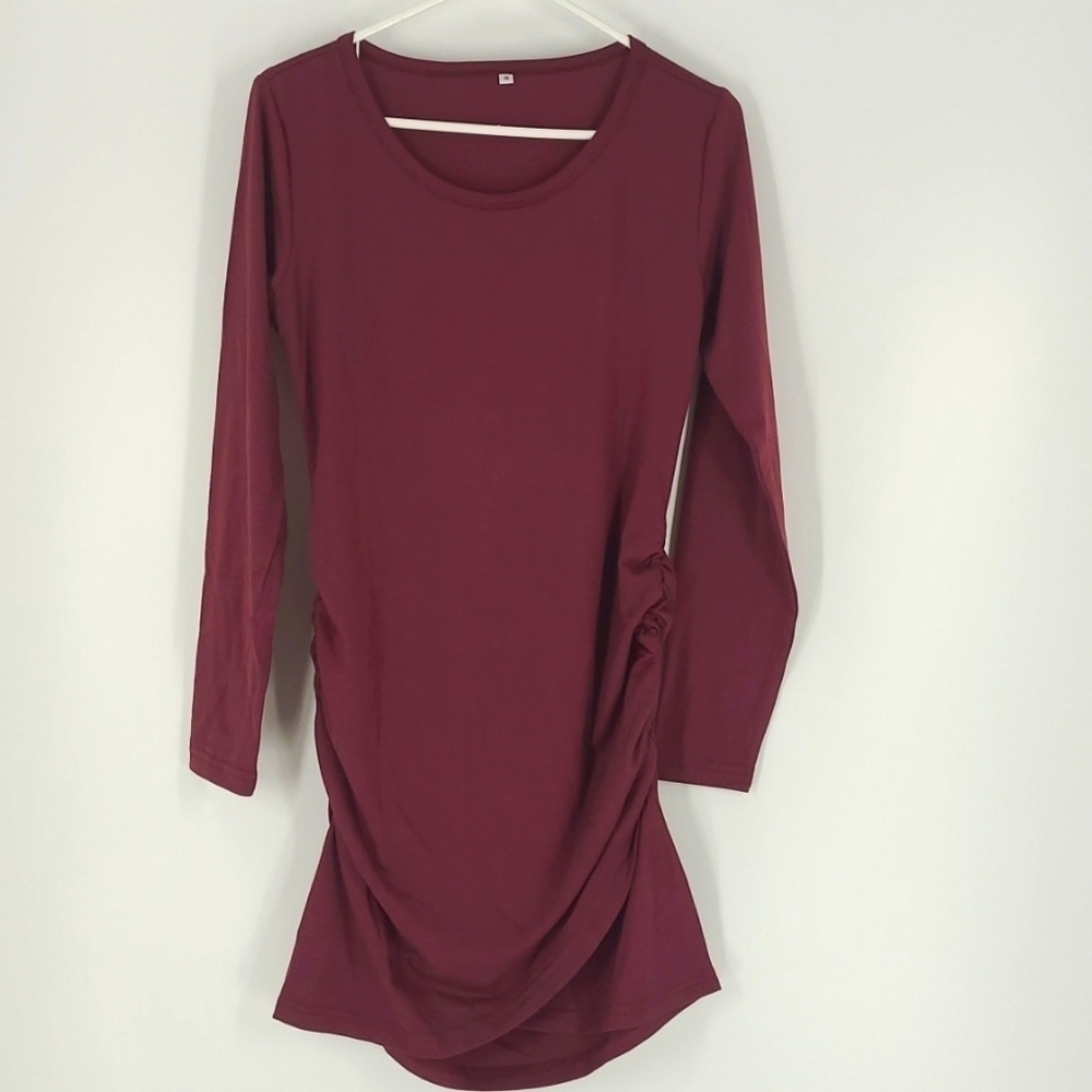 Unbranded Size M Maroon Longsleeve T-Shirt Midi Dress
